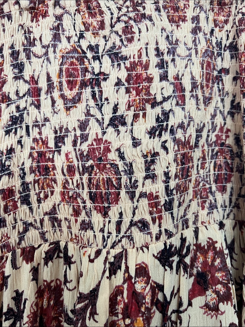 🌞 Angie Bohemian Peach & Burgundy Floral Print spagetti strin maxi dress women S - Picture 12 of 16